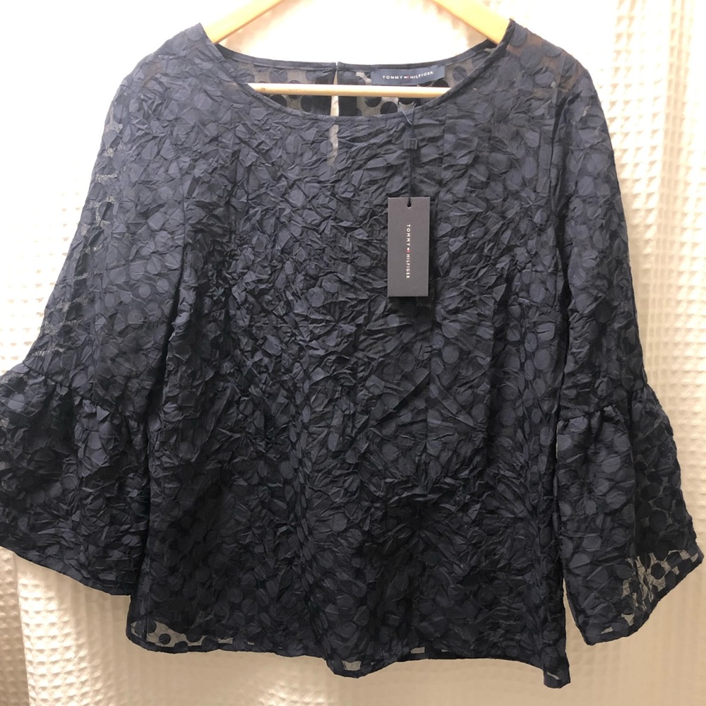 Polka dot bell sleeve blouse